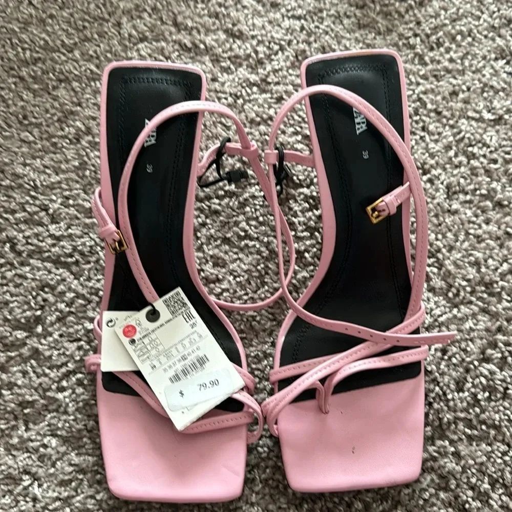 Zara Pink Strappy Square-Toe Sandals - Picture 5 of 5